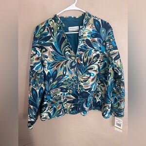Alfred Dunner Blue and Green Leaf Pattern Jacket